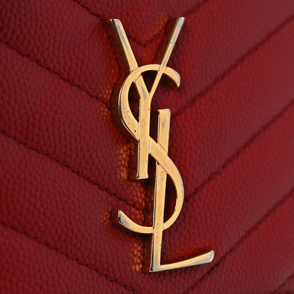 Saint Laurent Grain De Poudre Matelasse Chevron Monogram Compact Wallet Red 8 of 9