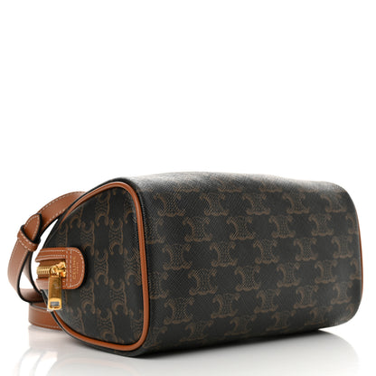 Celine Triomphe Canvas Calfskin Small Boston Bag Tan 4 of 11