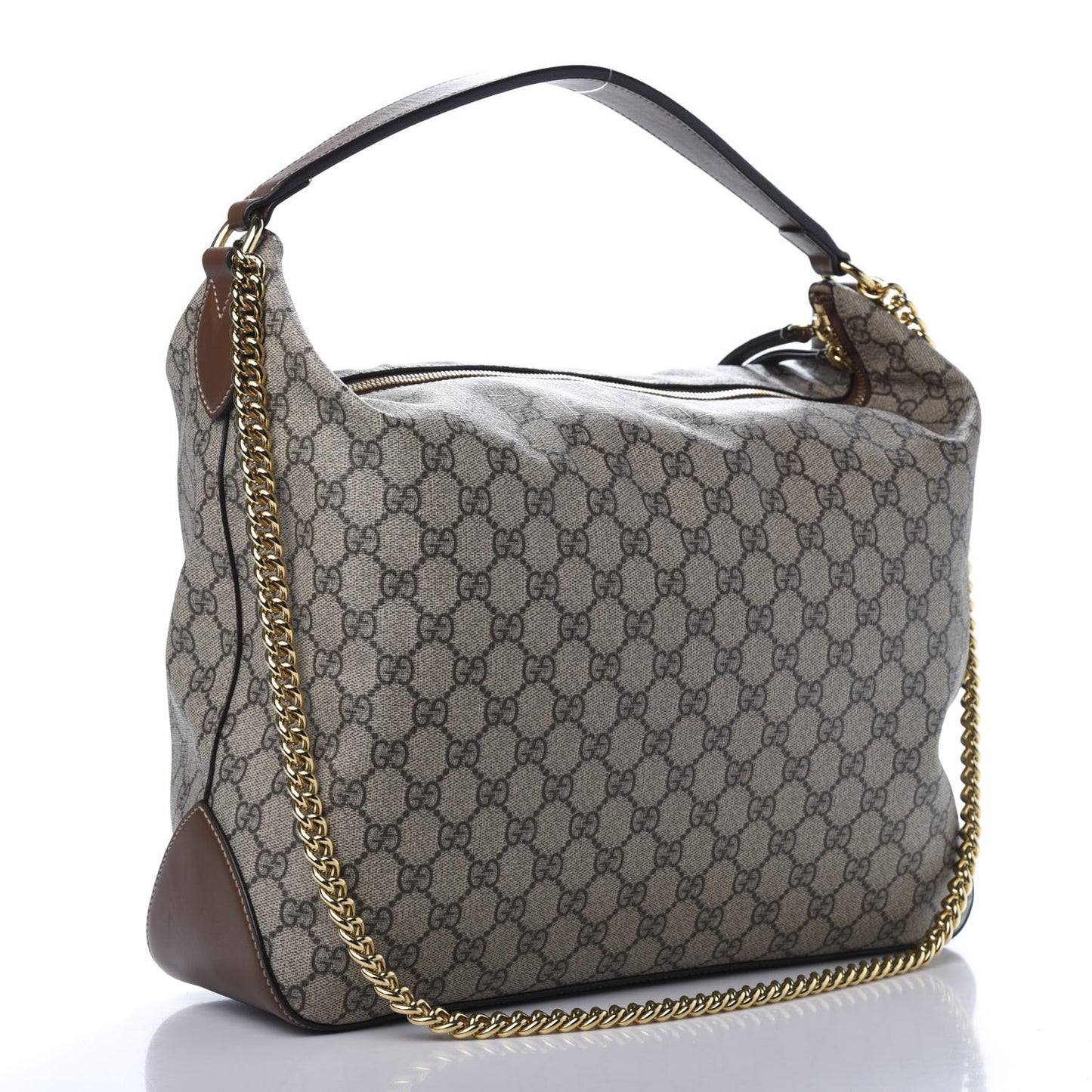 GG Supreme Monogram Large Linea A Hobo Light Brown