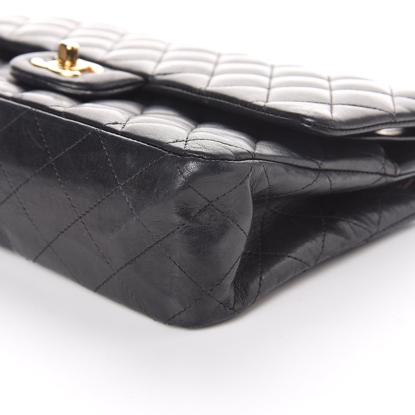 Lambskin Quilted Medium Double Flap Black