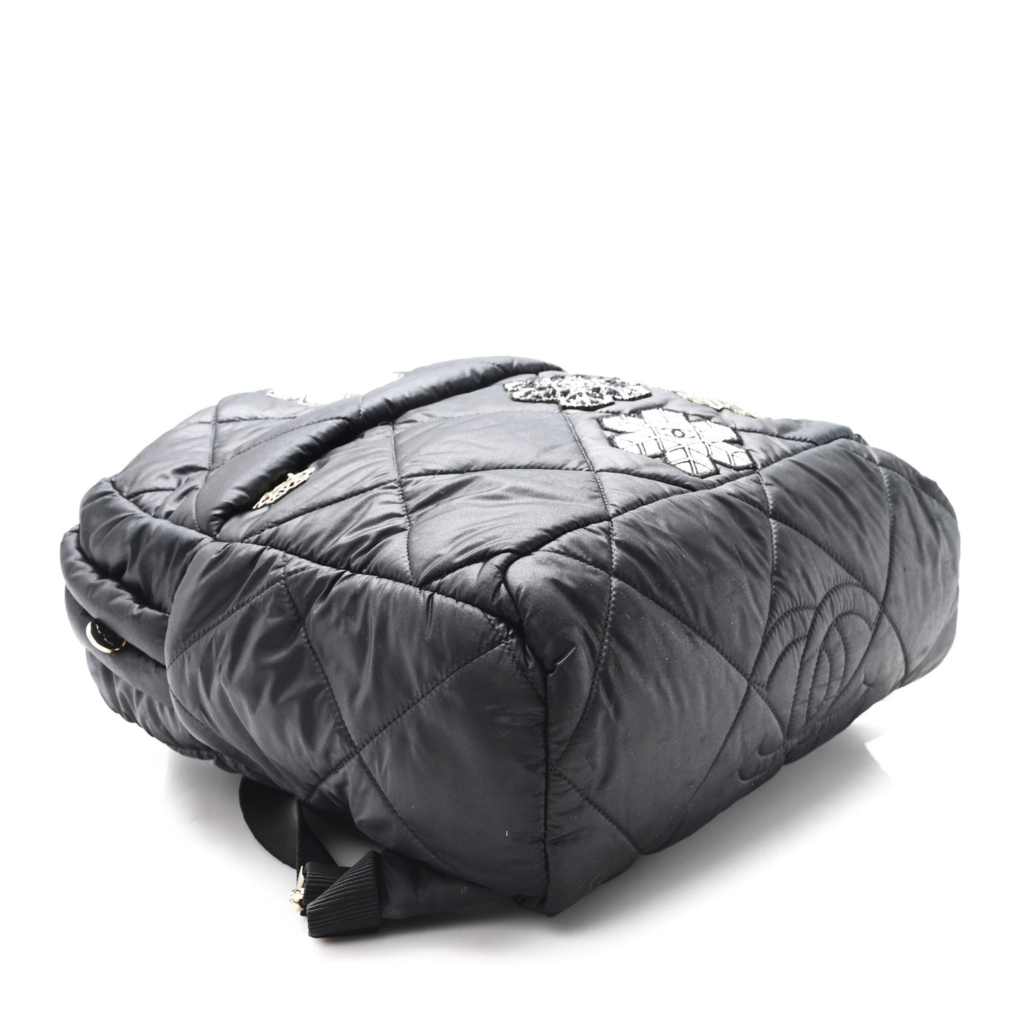 Nylon Tweed Quilted Small Coco Neige Snowflake Backpack Black