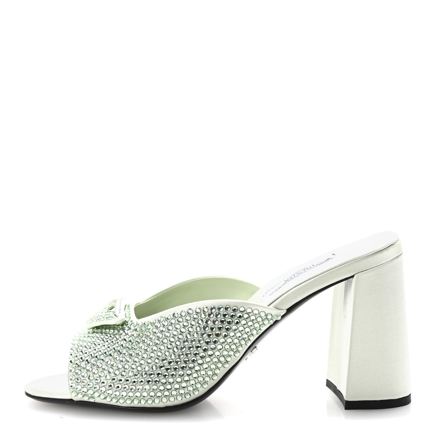 Prada Satin Crystal Logo 90mm Slide Sandals 36.5 Acqua 1 of 9