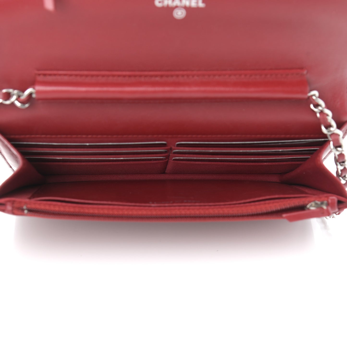 Lambskin Camellia Embossed Wallet On Chain WOC Red