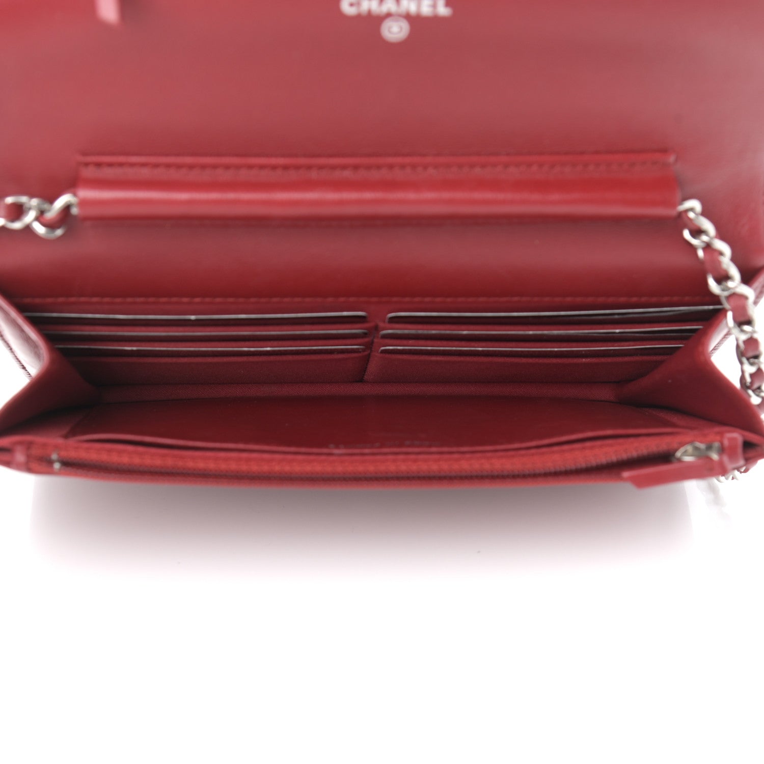 Chanel Lambskin Camellia Embossed Wallet On Chain WOC Red 5 of 12