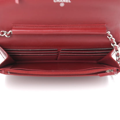 Chanel Lambskin Camellia Embossed Wallet On Chain WOC Red 5 of 12