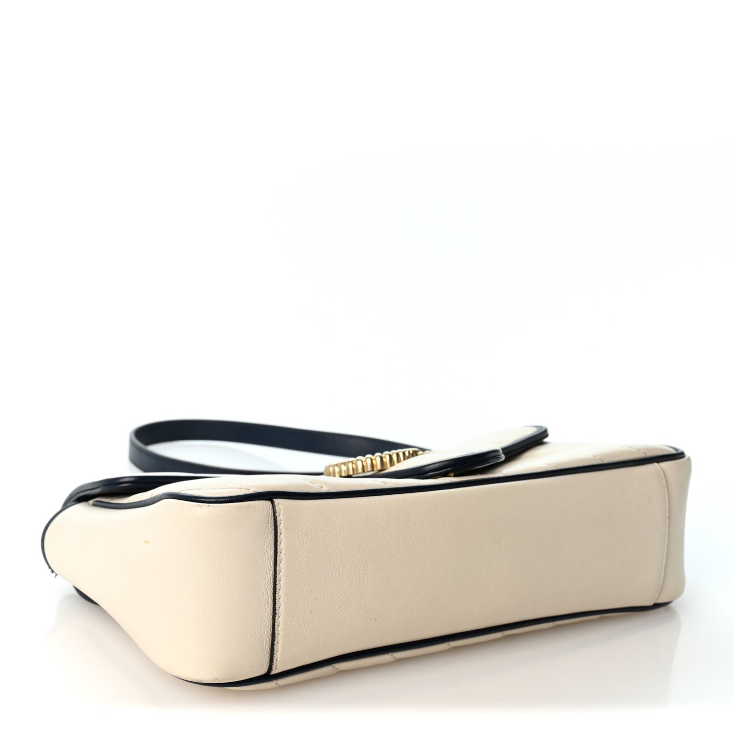 Vintage Effect Calfskin Matelasse Diagonal Small Torchon GG Marmont Shoulder Bag Mystic White Blue Agata