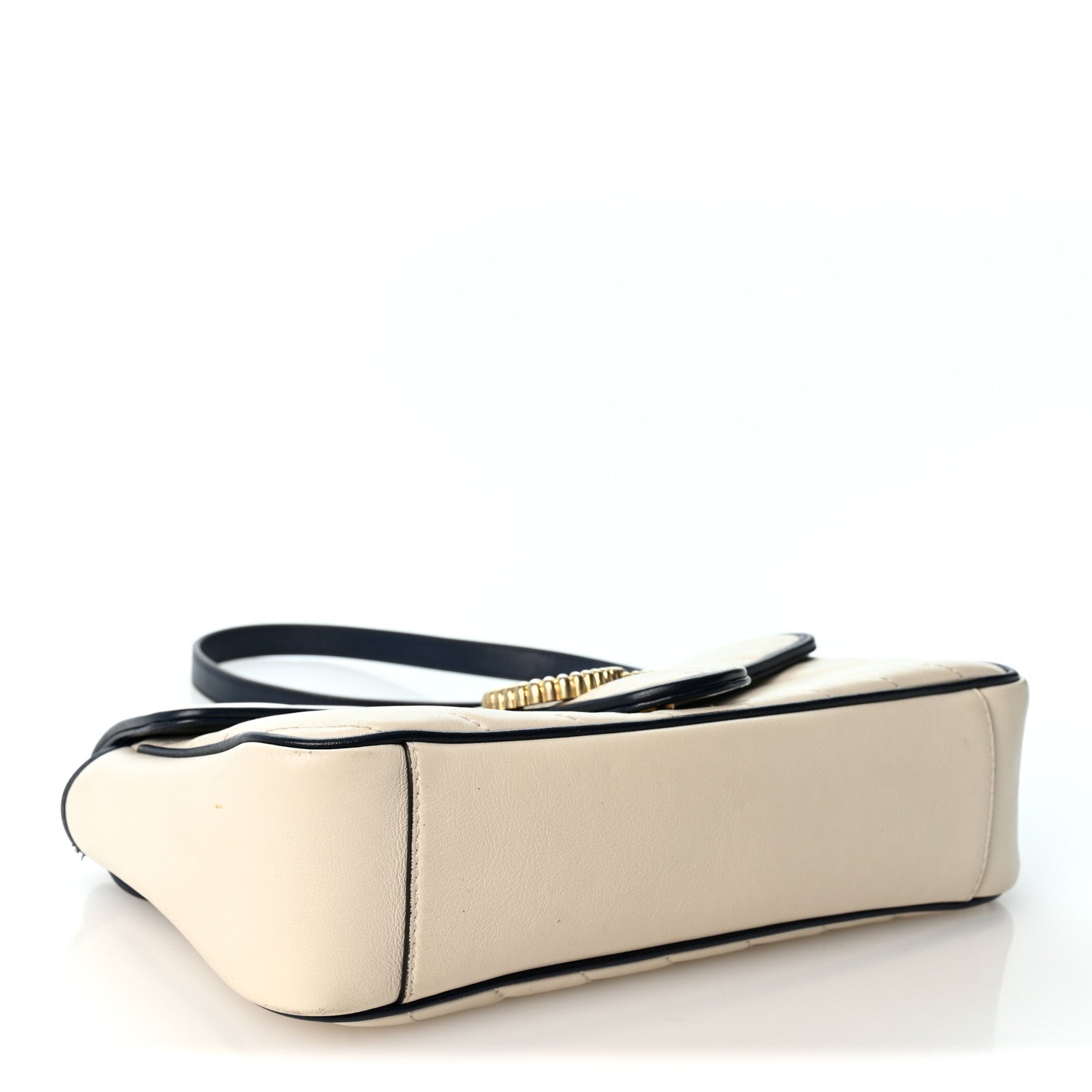 Gucci Vintage Effect Calfskin Matelasse Diagonal Small Torchon GG Marmont Shoulder Bag Mystic White Blue Agata 3 of 9