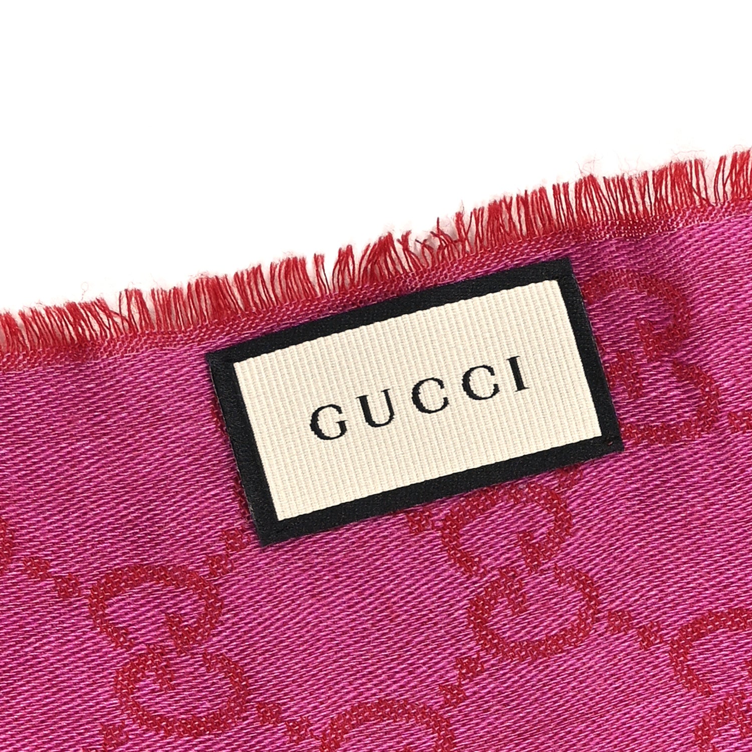 Gucci Wool Jacquard GG Monogram Reversible New Sten Fringe Scarf Red Pink 3 of 4