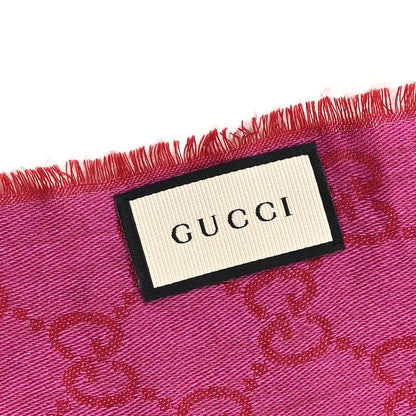 Gucci Wool Jacquard GG Monogram Reversible New Sten Fringe Scarf Red Pink 3 of 4