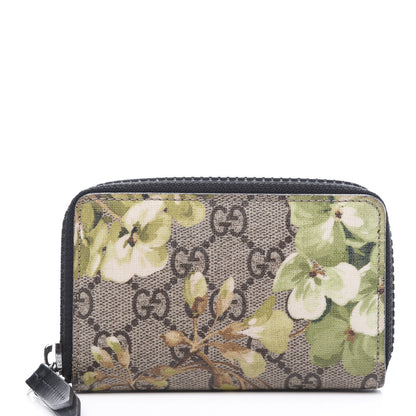 Gucci GG Supreme Monogram Blooms Zip Around Card Case Wallet Beige New Military Black 1 of 7