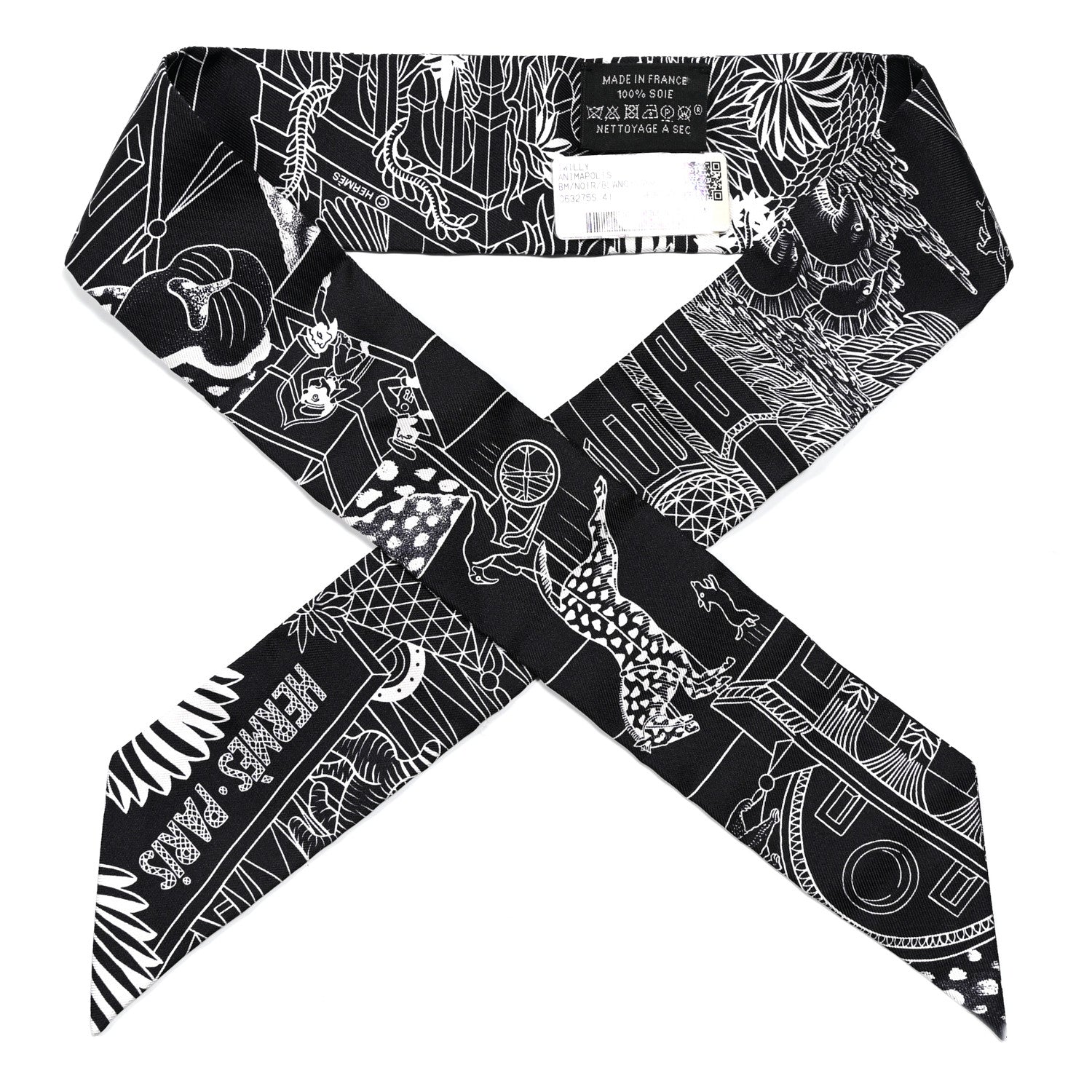 Hermes Silk Animapolis Twilly Black White 1 of 5
