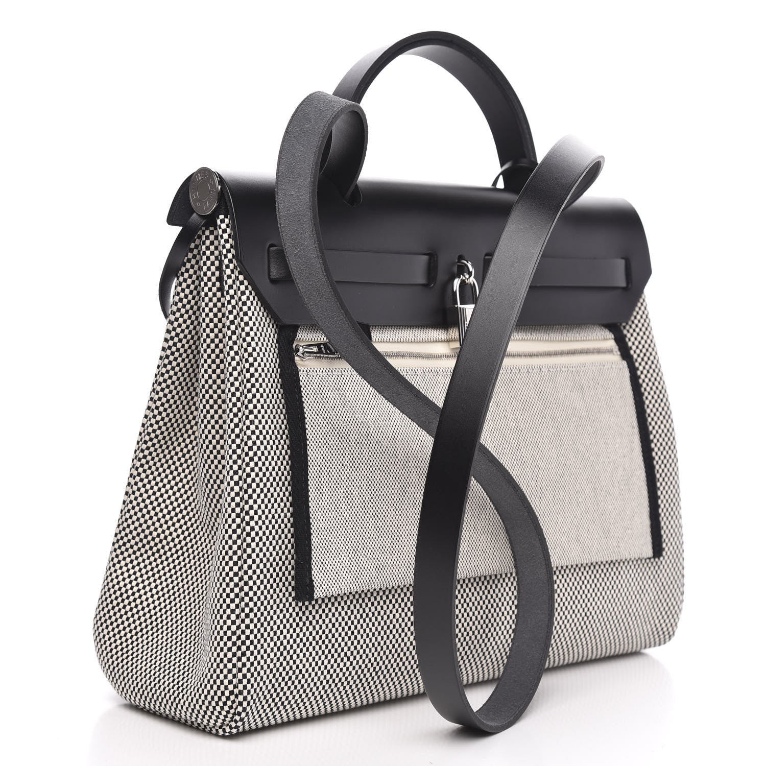Hermes Vache Hunter Criss Viking Herbag Zip Retourne 31 PM Ecru Black 4 of 11