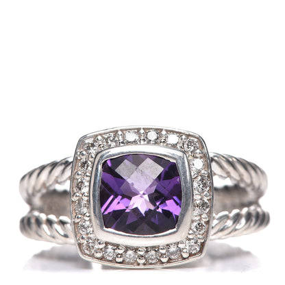 David Yurman Sterling Silver Diamond Amethyst 7mm Petite Albion Ring 55 7.25 1 of 5