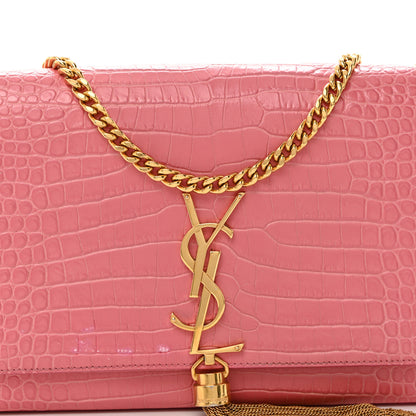 Saint Laurent Calfskin Crocodile Embossed Medium Classic Monogram Kate Tassel Satchel Pink 8 of 12