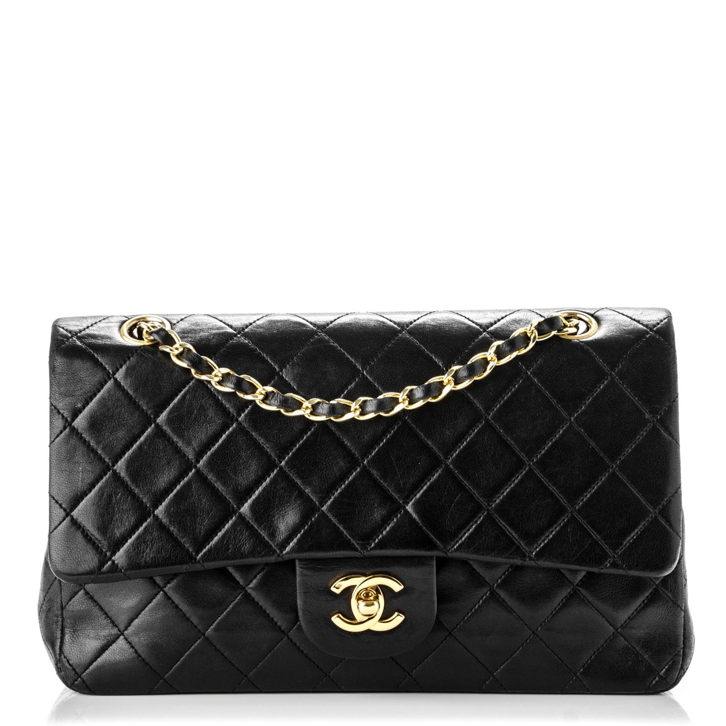 Lambskin Quilted Medium Double Flap Black
