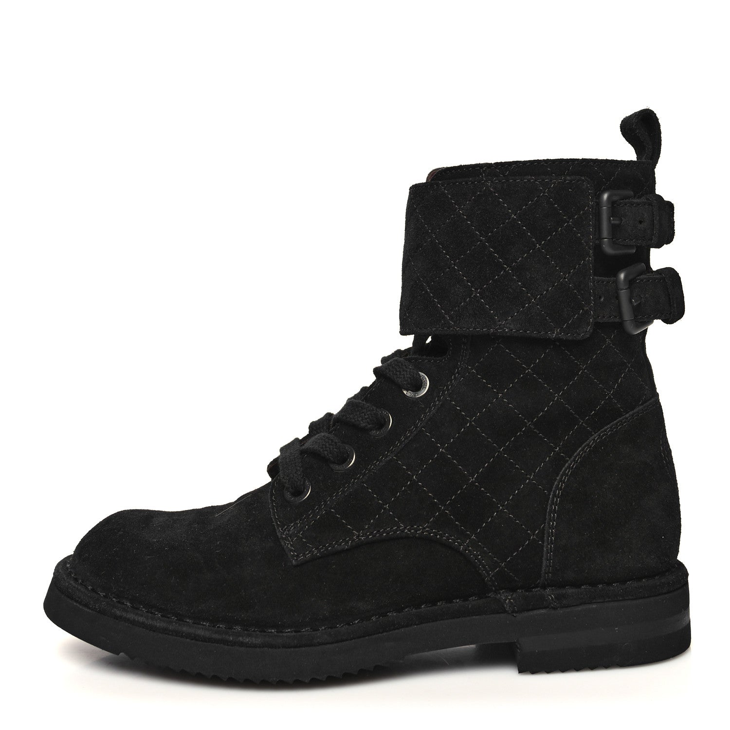 Chanel Suede Calfskin Quilted Combat Short Boots 36 Black 1 of 8