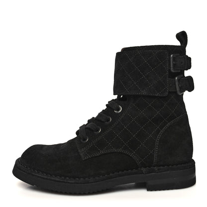 Chanel Suede Calfskin Quilted Combat Short Boots 36 Black 1 of 8