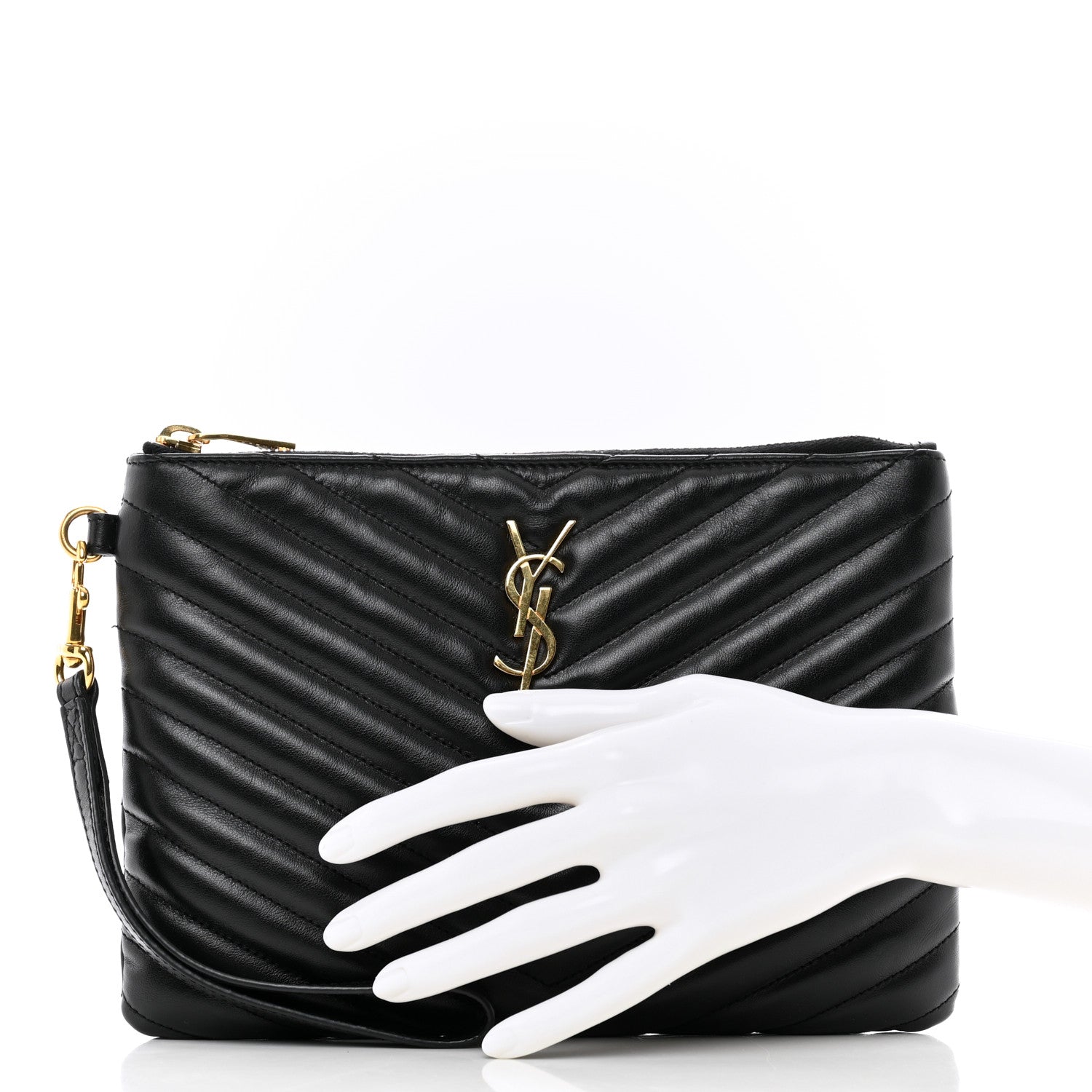 Saint Laurent Calfskin Matelasse Chevron Monogram A5 Wristlet Black 2 of 8