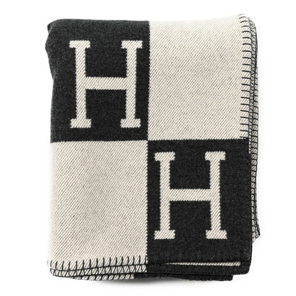 Hermes Wool Cashmere Avalon III Blanket Ecru Gris Fonce 1 of 3