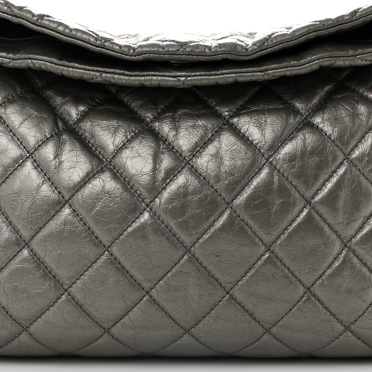 Metallic Calfskin Quilted Medium Chain Me Hobo Dark Silver