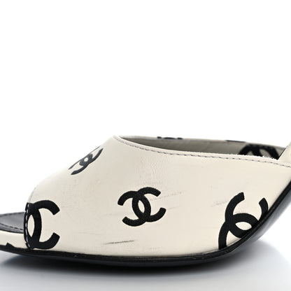 Chanel Printed Lambskin CC Platform Sandals 37 White Black 14 of 15