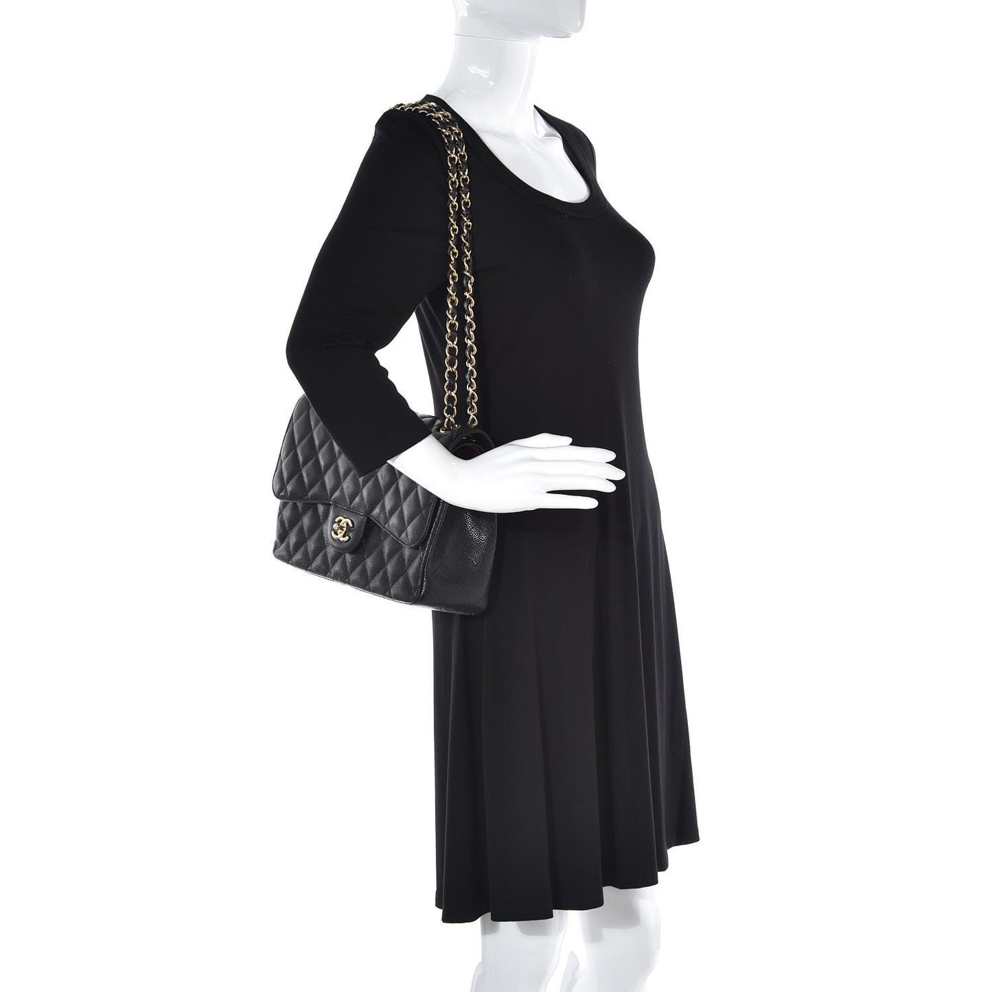 Caviar Quilted Jumbo Double Flap Black