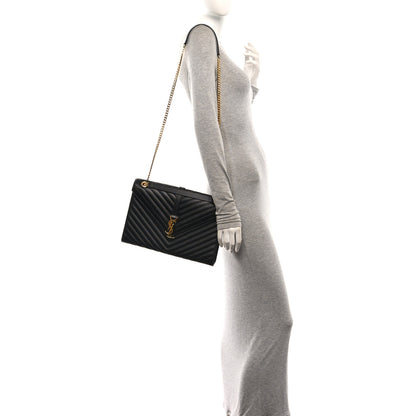 Saint Laurent Grain De Poudre Matelasse Chevron Large Monogram Satchel Black 3 of 9