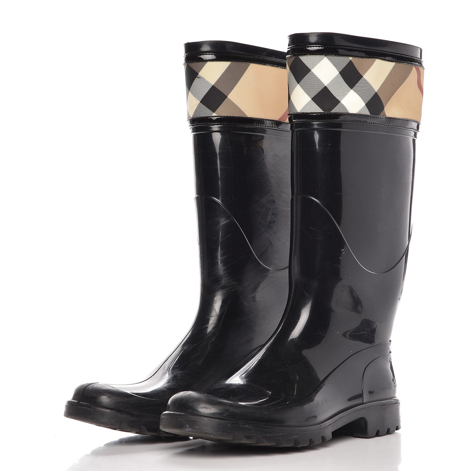 Burberry Rubber Nova Check Rain Boots 36 Black 4 of 13