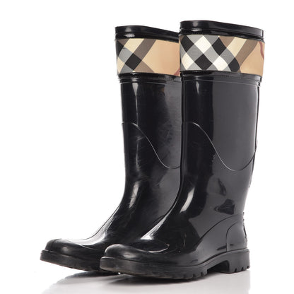 Burberry Rubber Nova Check Rain Boots 36 Black 4 of 13