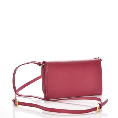 Prada Saffiano Metal Mini Crossbody Wallet Ibisco 3 of 8