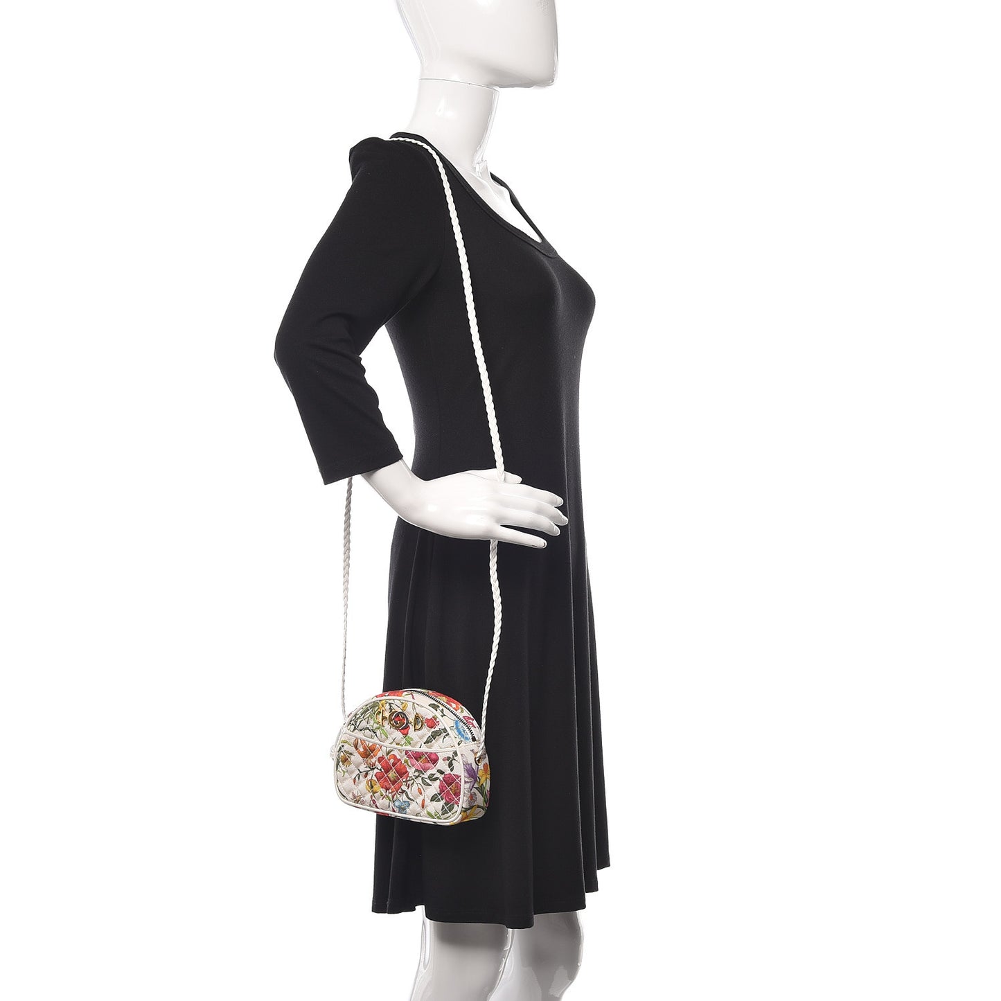 Canvas Flora Floral Trapuntata Mini Zumi Dome Shoulder Bag White