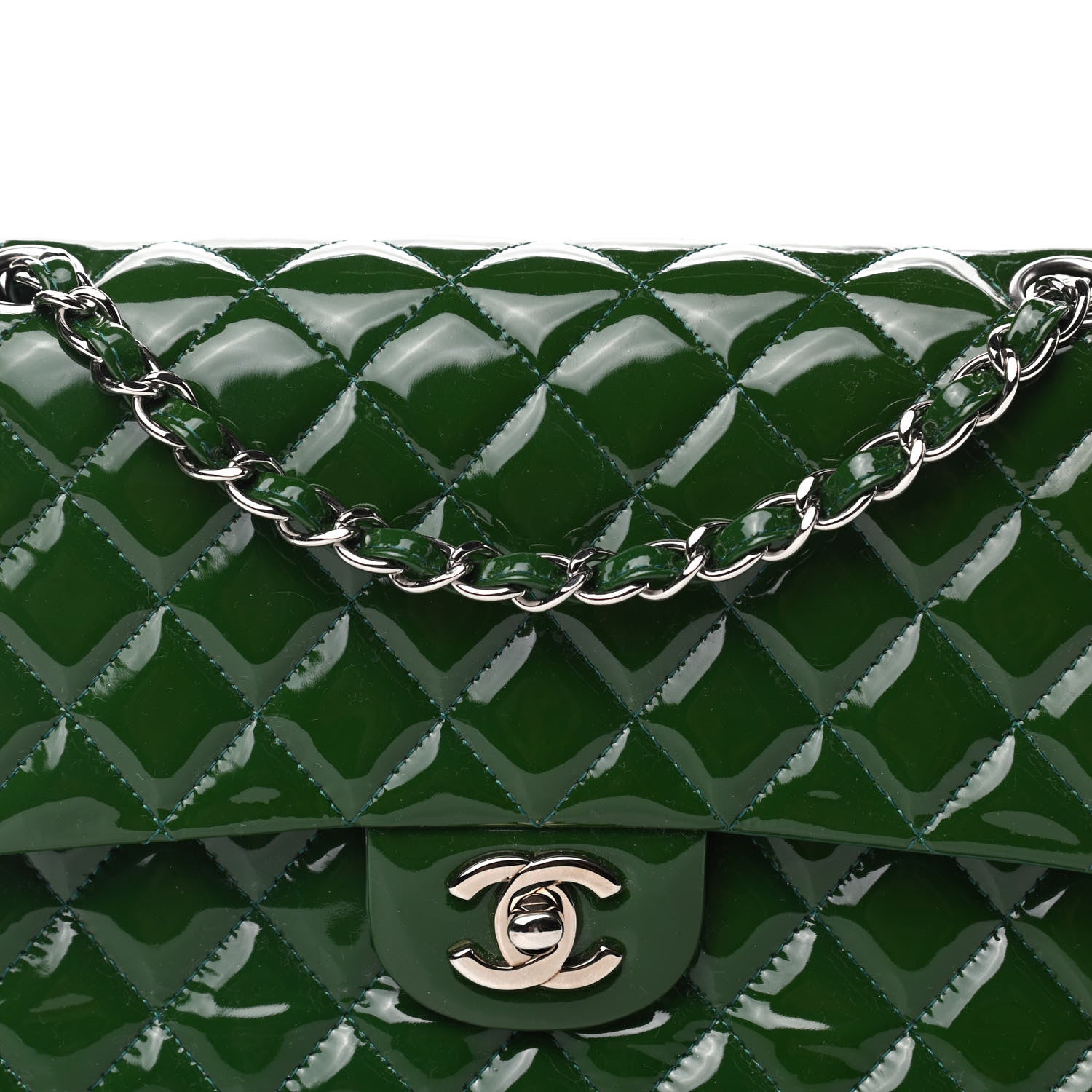 Chanel Patent Calfskin Quilted Medium Double Flap Green 8 of 12