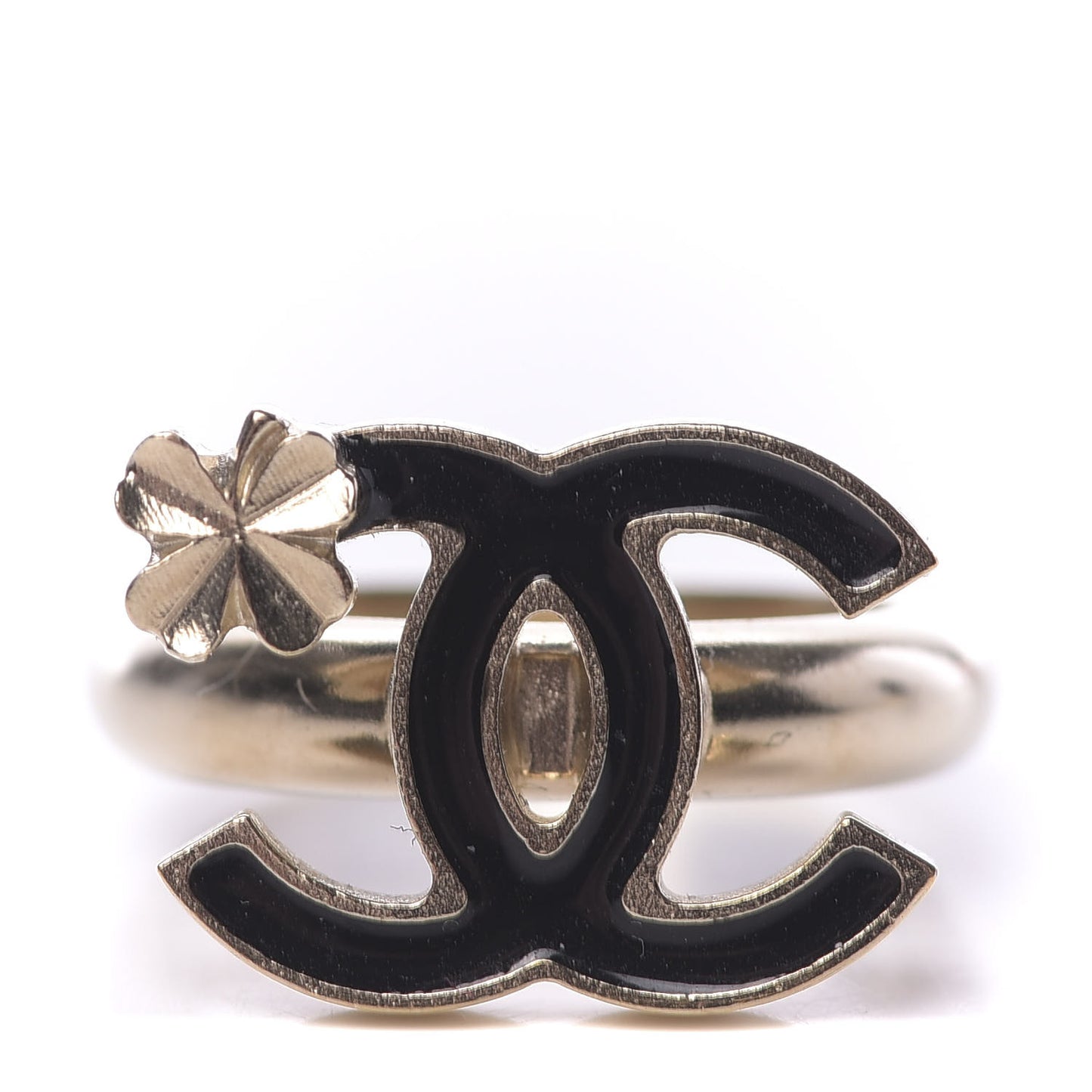 Enamel CC Clover Ring 6.25 Black Gold
