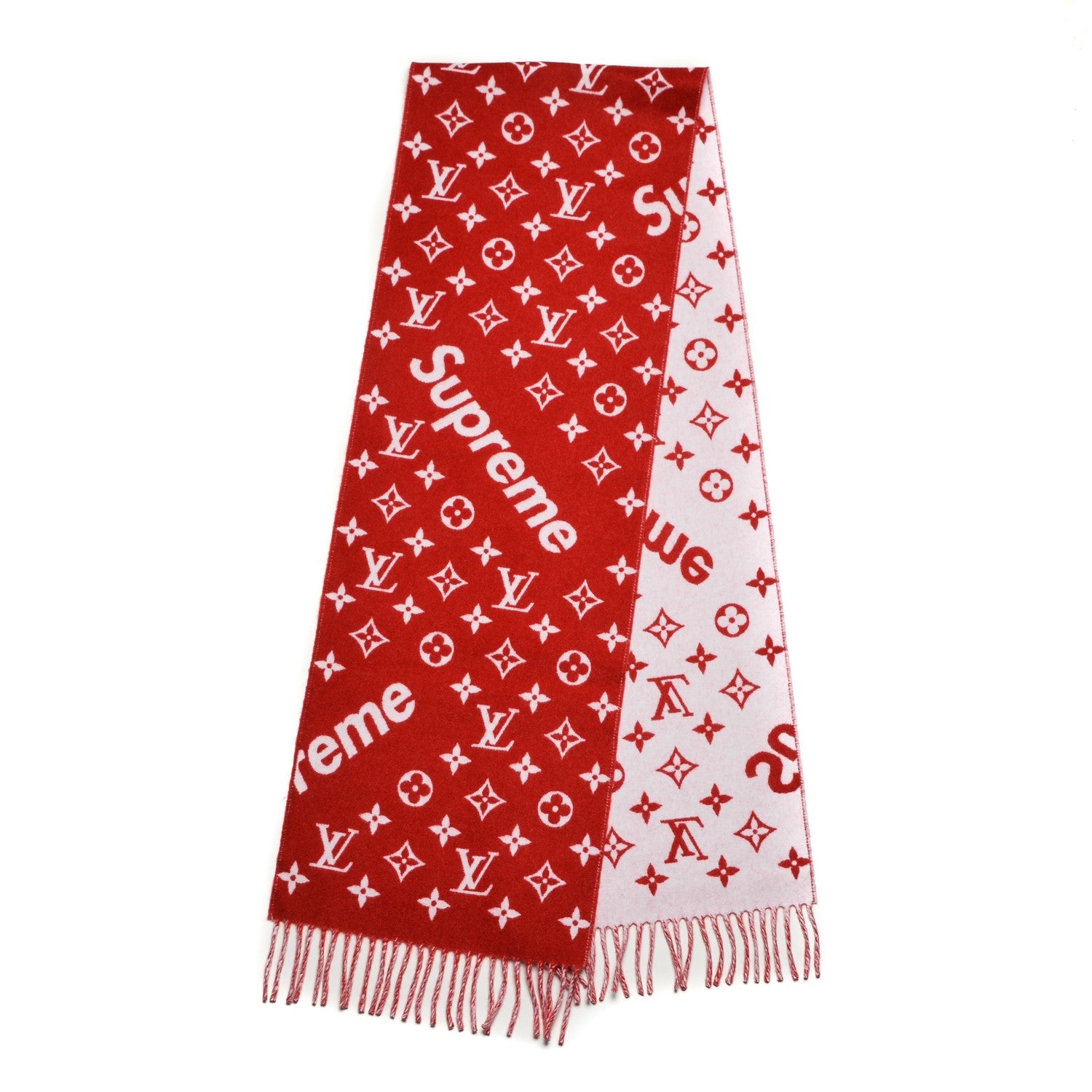 Louis Vuitton X SUPREME Cashmere Wool Monogram Scarf Red 194208