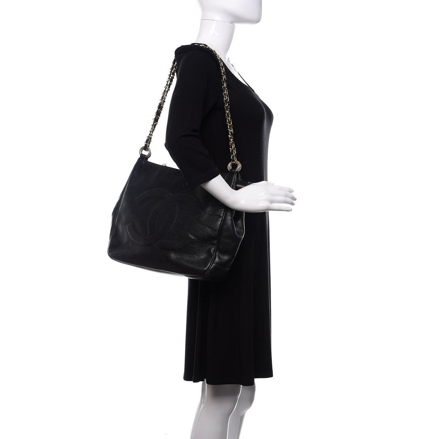 Caviar CC Zip Top Shoulder Bag Black