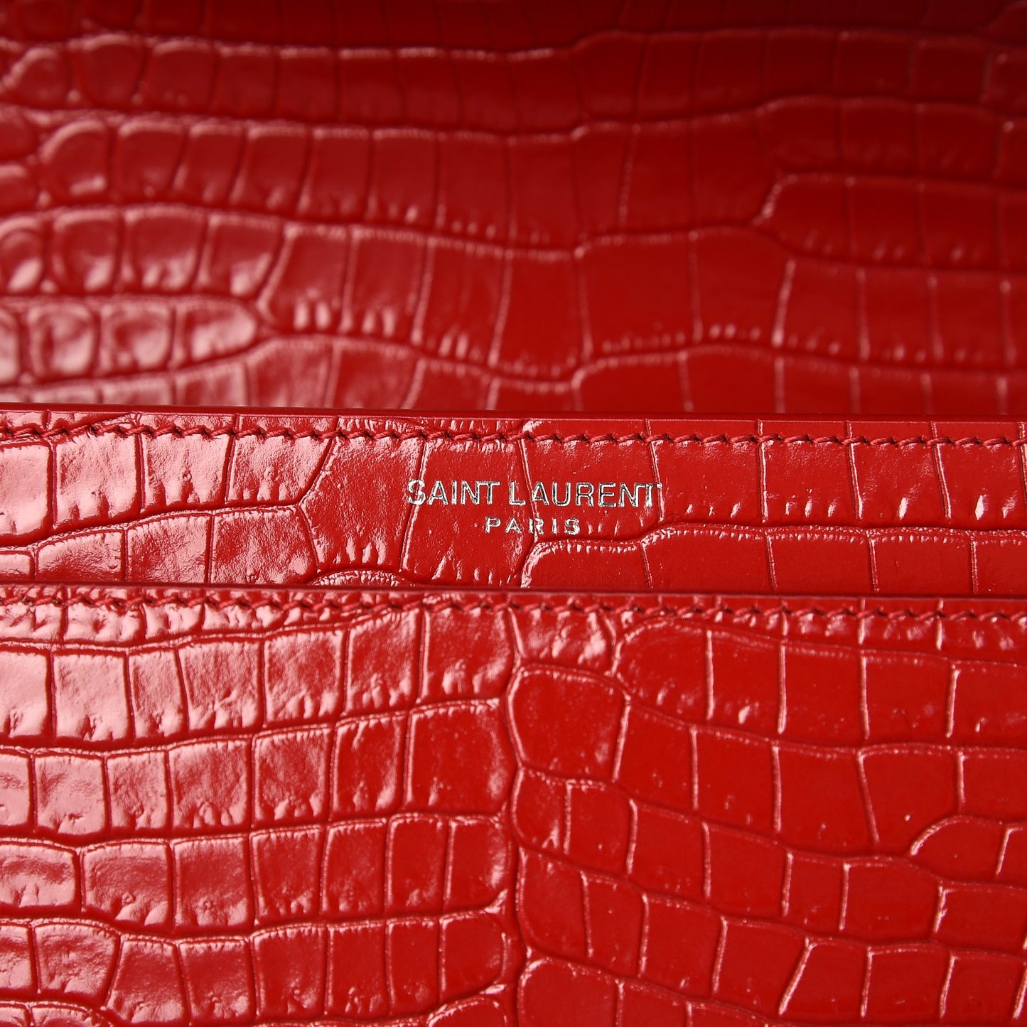 Calfskin Crocodile Embossed Medium Monogram Sunset Rouge Eros