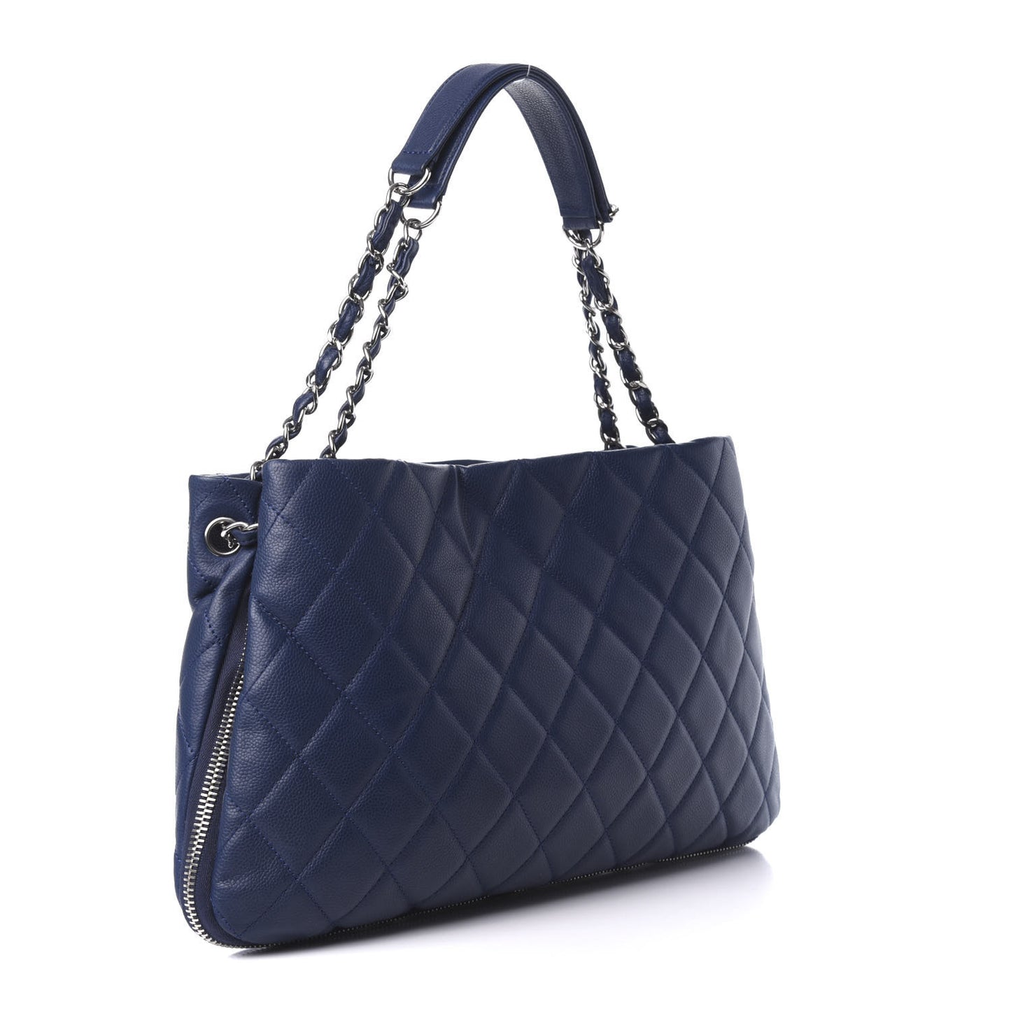 Caviar Quilted Expandable Zip Shoulder Bag Blue