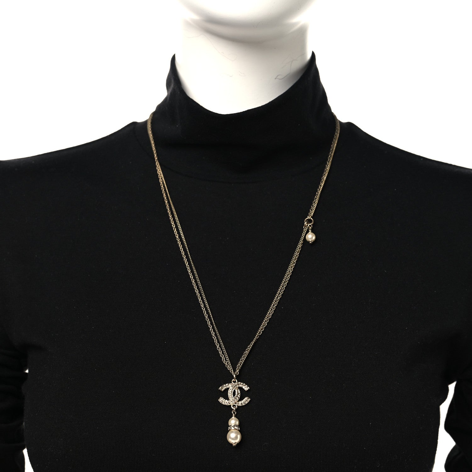 Chanel Crystal Pearl CC Drop Necklace Silver 2 of 4