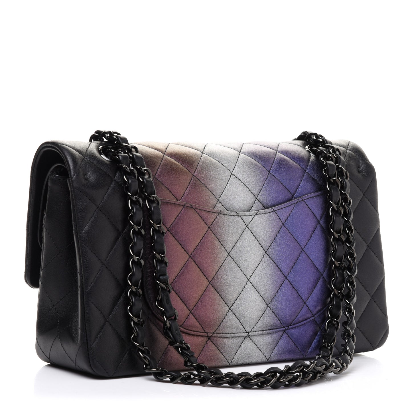Calfskin Quilted Ombre Medium Double Flap Black