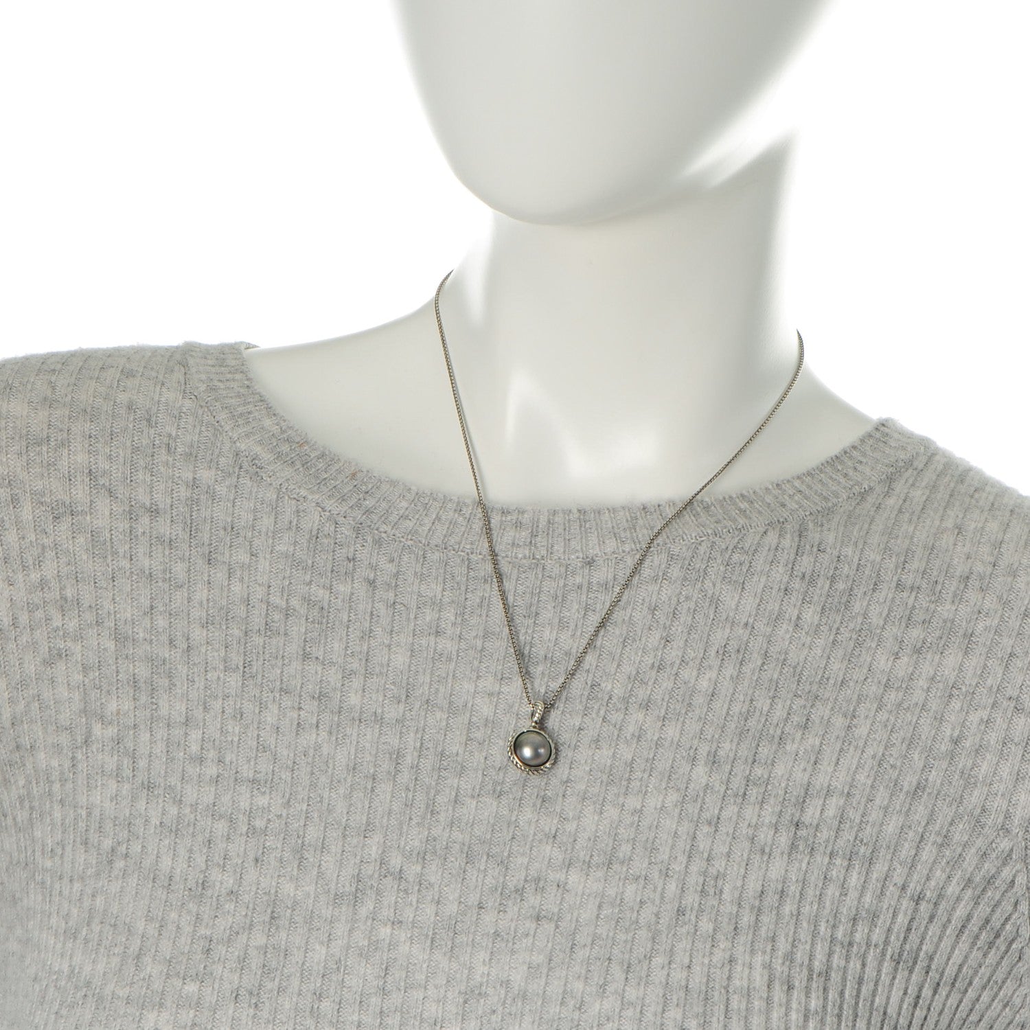 David Yurman Sterling Silver Pearl 11mm Cable Pendant Necklace 2 of 5
