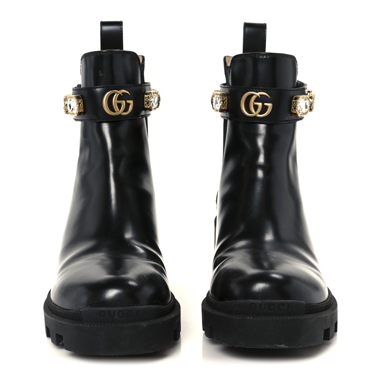 Calfskin Crystal GG Trip Chelsea Ankle Boots 37.5 Black