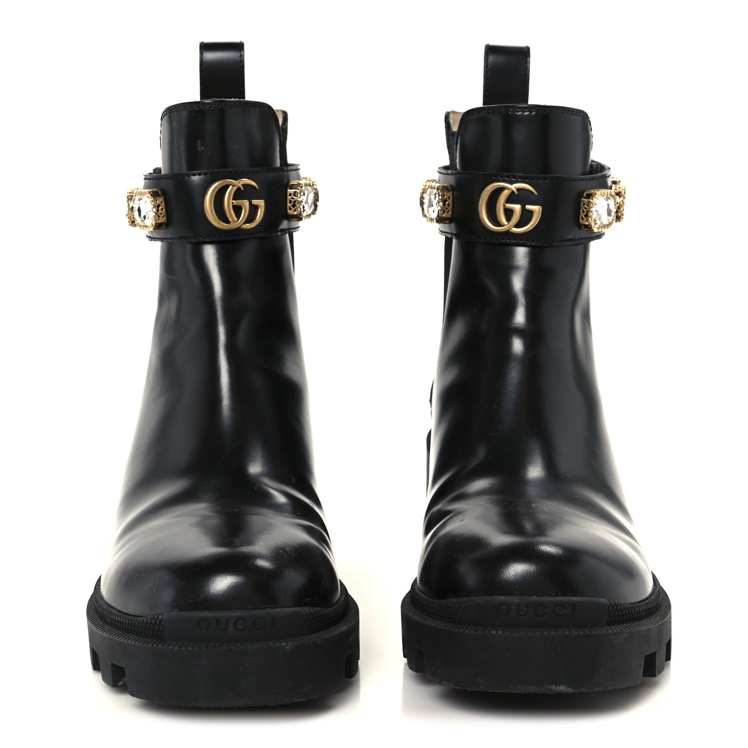 Gucci Calfskin Crystal GG Trip Chelsea Ankle Boots 37.5 Black 3 of 9