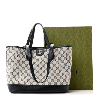Gucci GG Supreme Monogram Textured Dollar Calfskin Medium Shoulder Tote Bag Beige Blue 11 of 11