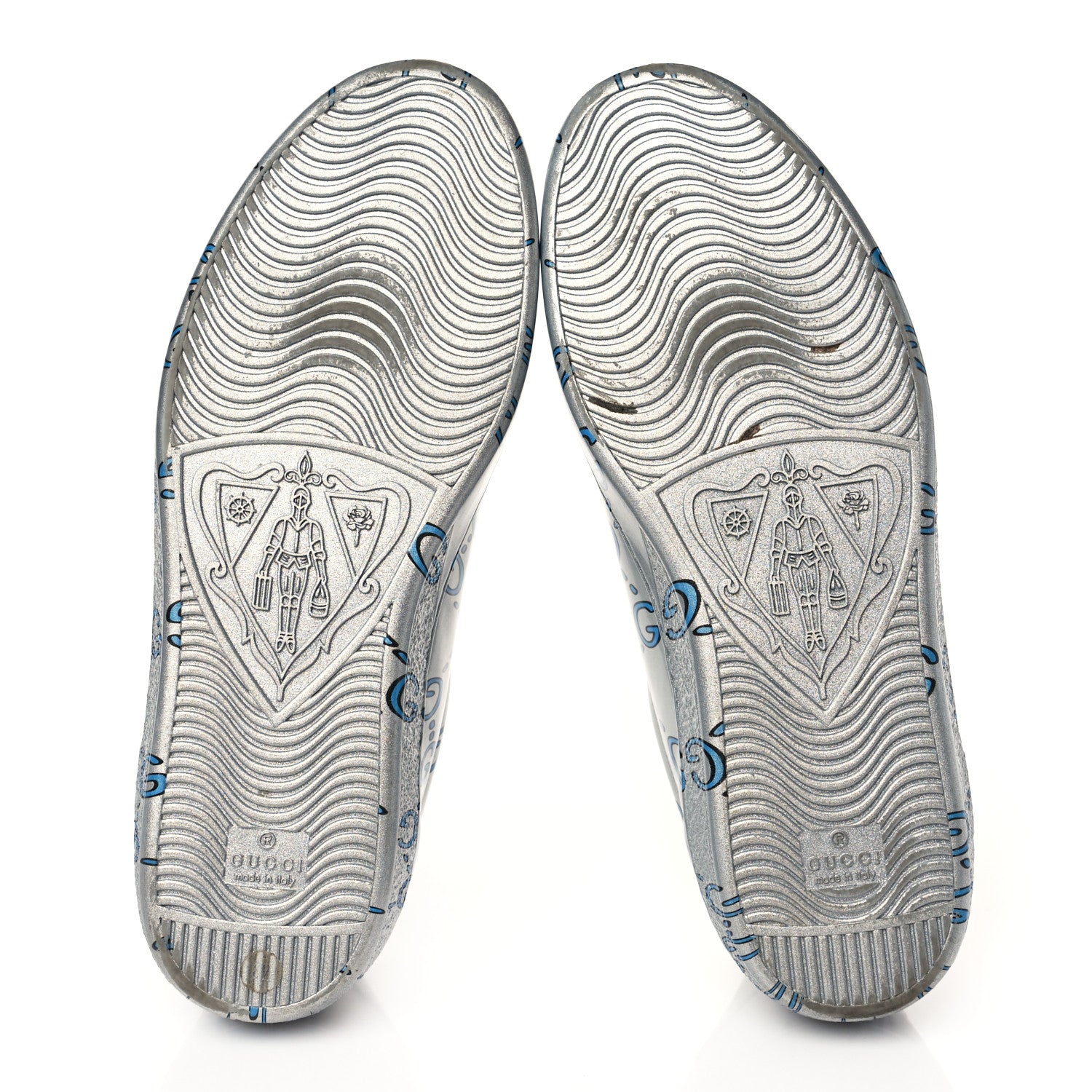 Gucci Miro Rubber Wax GucciGhost Print Mens New Ace Sneakers 8.5 Silver 5 of 8