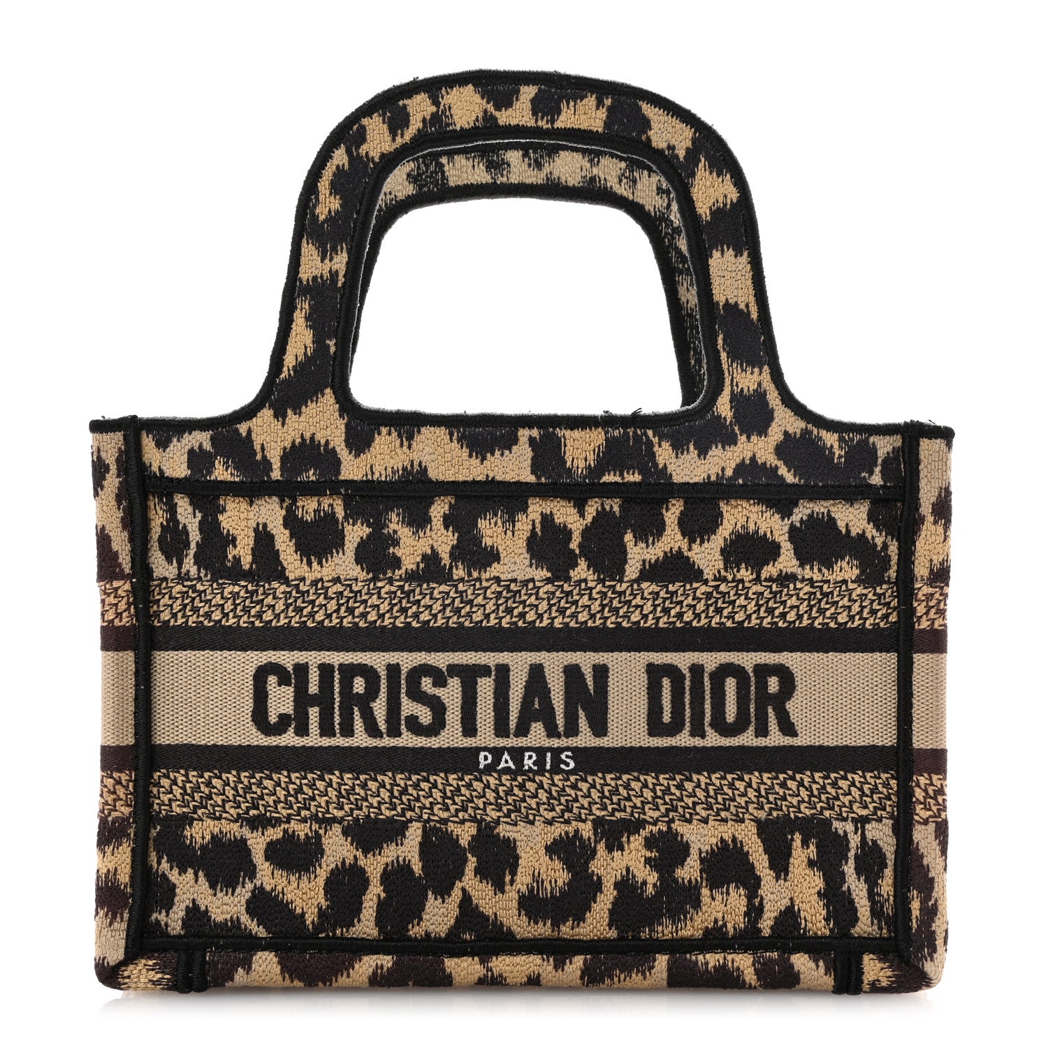Christian Dior Canvas Mizza Embroidered Mini Leopard Book Tote Beige 1 of 10