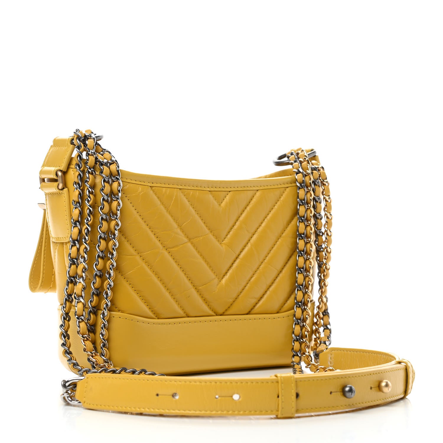 Chanel Aged Calfskin Chevron Quilted Small Gabrielle Hobo Yellow 2 of 4