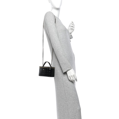 Chanel Calfskin Crocodile Embossed Crococo Small Top Handle Vanity Case With Chain Black 2 of 11