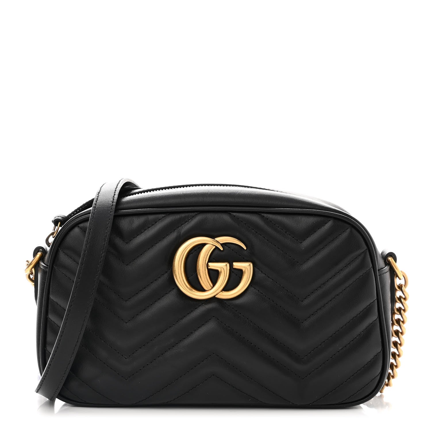 Gucci Calfskin Matelasse Small GG Marmont Chain Shoulder Bag Black 1 of 9