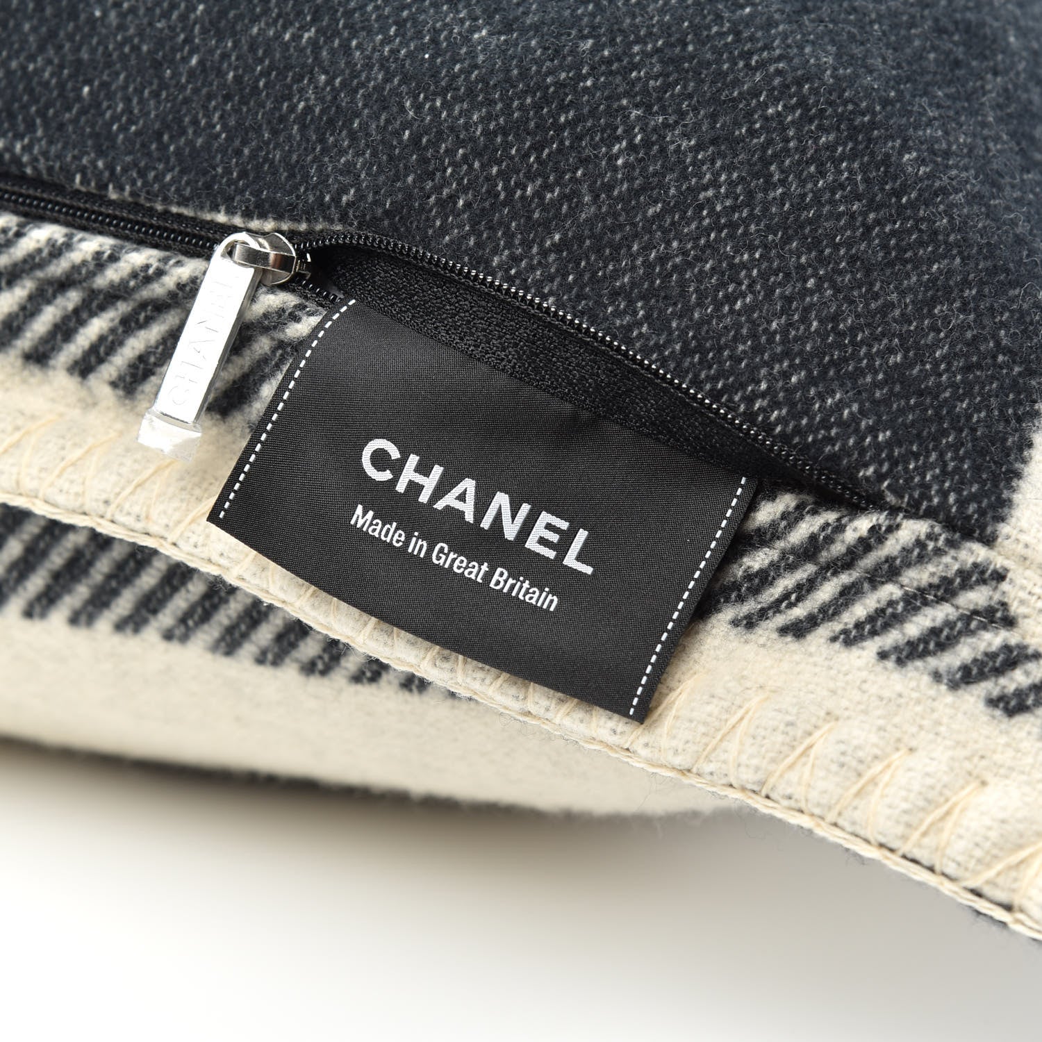 Chanel Merino Wool Cashmere CC Pillow Beige Black 3 of 3