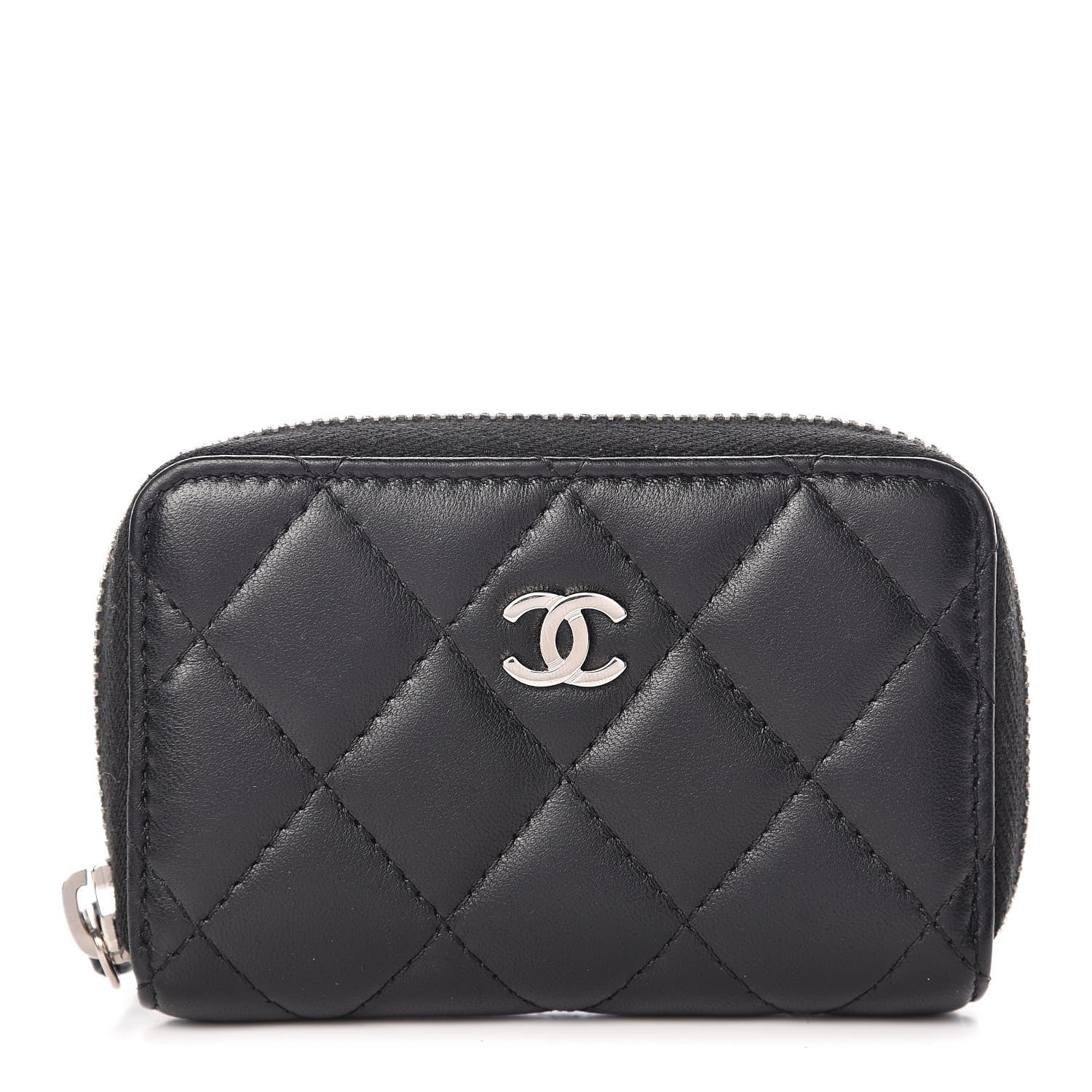 Chanel Lambskin Quilted Zip Around Coin Purse Wallet Black 1 of 9